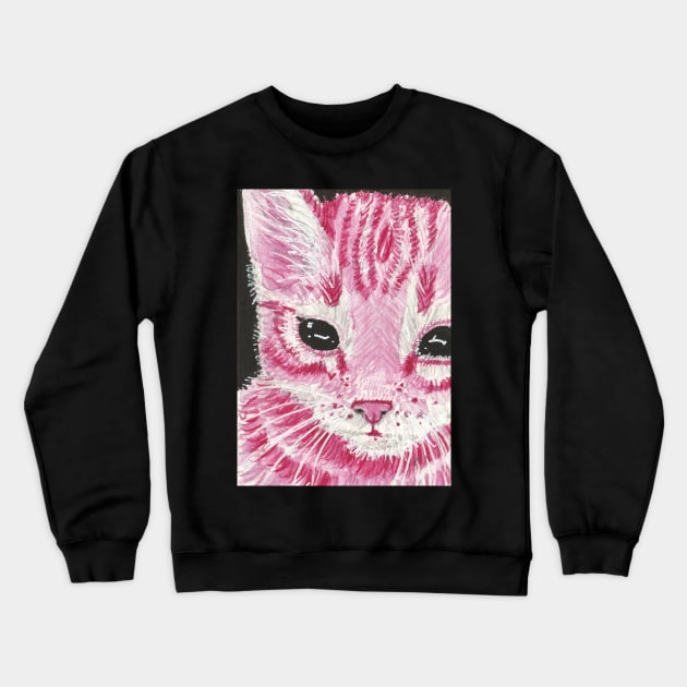 Pink kitten cat face Crewneck Sweatshirt by SamsArtworks